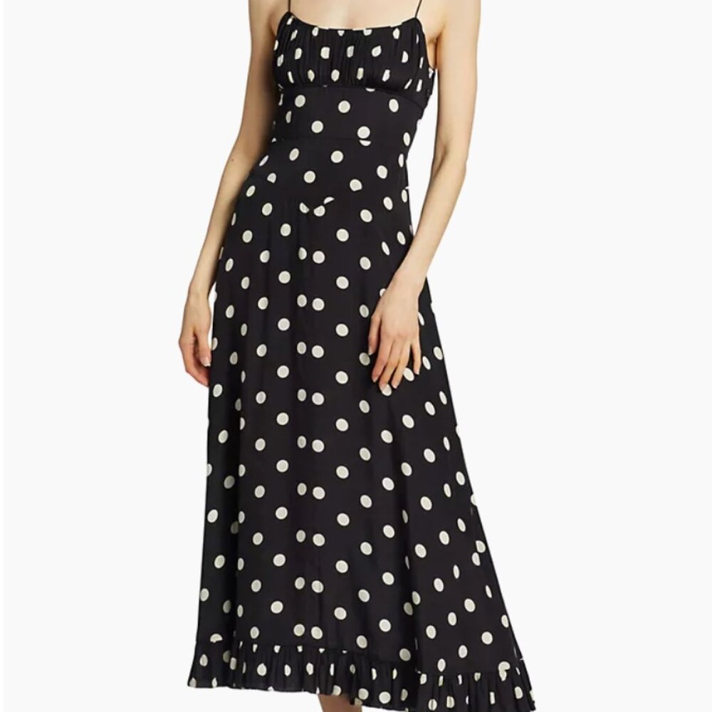 DÔEN Rosaria Polka Dot Ruched Bust Maxi Dress – Soltice Sky